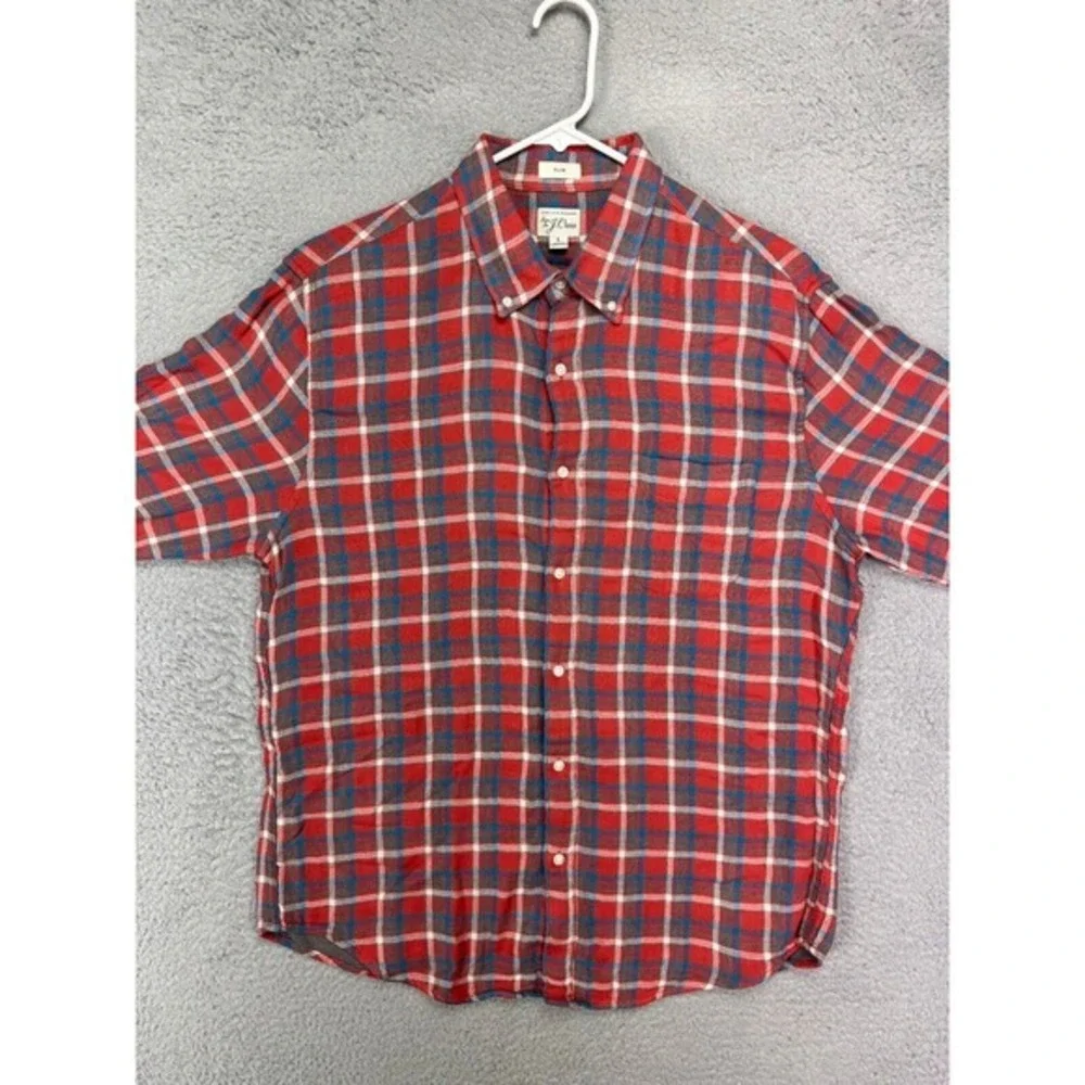 J Crew Shirt Adult Large Red Plaid Slim Fit Flannel Button Down Long Sleeve Mens